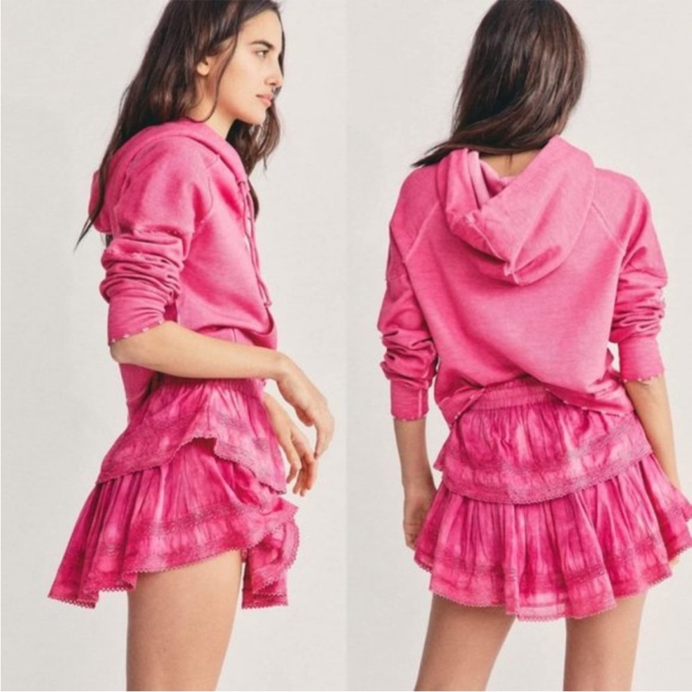LoveShackFancy Ruffle Mini Skirt in Bordeaux Hand Dye Women Sz Small